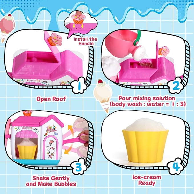 Bath Toys for Kids Ages 4-8 Ice Cream Foam Maker Bubble Pretend Play Cake Set Bath Toys for Toddlers 3-5 Bathtub Water Toy Birthday Gifts for 3 4 5 Year Old Girls Boys