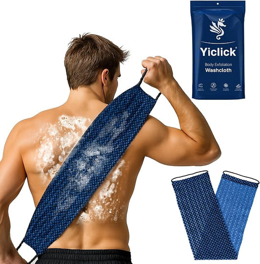 Yiclick Dual-Textured Exfoliating Washcloth Towel - Back Scrubber for Use in Shower Bath, Exfoliating Body Scrubber Exfoliator, Japanese Exfoliate Loofah Lufa Sponge Wash Cloth for Women Men