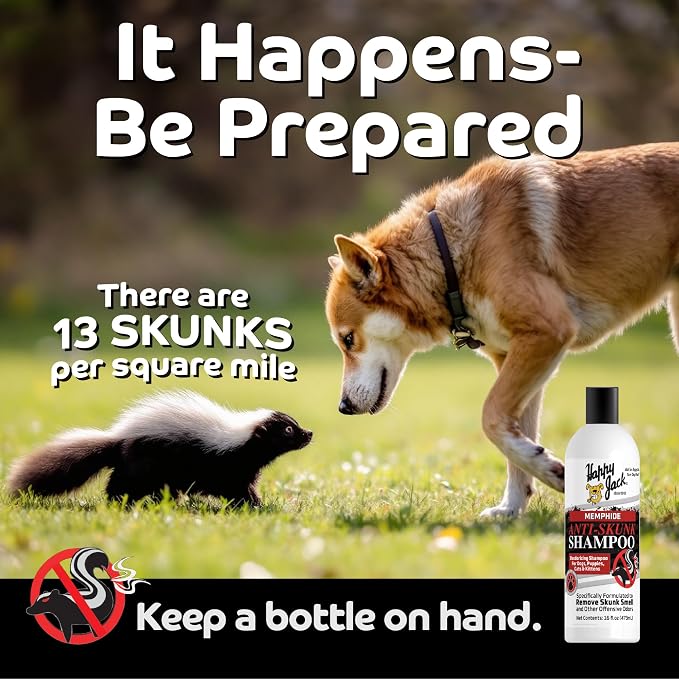 HAPPY JACK Mephidide Anti-Skunk Shampoo for Dogs & Cats, 16 oz | Powerful Pet Odor Eliminator, Skunk Smell Removal, Deodorizing Grooming Shampoo, Safe for Coat & Sensitive Skin, For Home Use