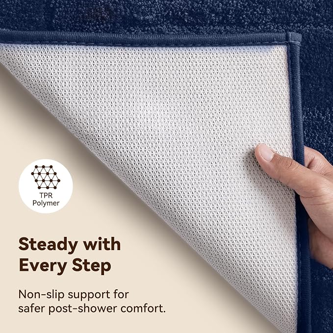 GRANNY SAYS Bathroom Rugs and Mats, 16" x 24" Non-Slip Bath Mat for Bathroom, Super Soft Absorbent Microfiber Bath Rug, Machine Washable and Dry, Small Navy Rug for Shower, Tub and Bath Floor