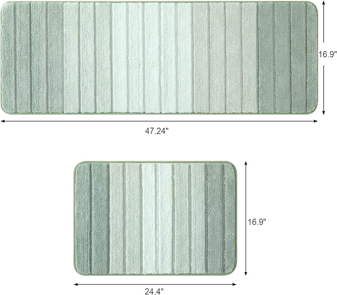 2 Piece Ombre Bath Mat for Bathroom, Non Slip Ultra Soft and Thick Water Absorbent Bath Carpet, Machine Washable & Quick Dry Bathroom Rug, for Bedroom Door Living Room Green-17" x 47" Plus 17" x 24"