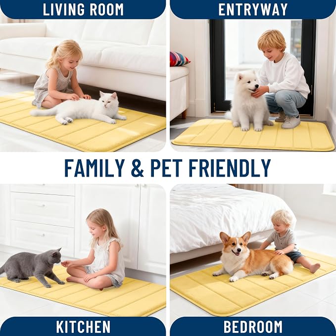 OLANLY Memory Foam Bath Mat 70x46, Super Soft Absorbent Bathroom Rugs, Quick Dry, Machine Washable Shower Floor Rugs, Bathmat Carpet, Bathroom Home Decor Accessories, Yellow