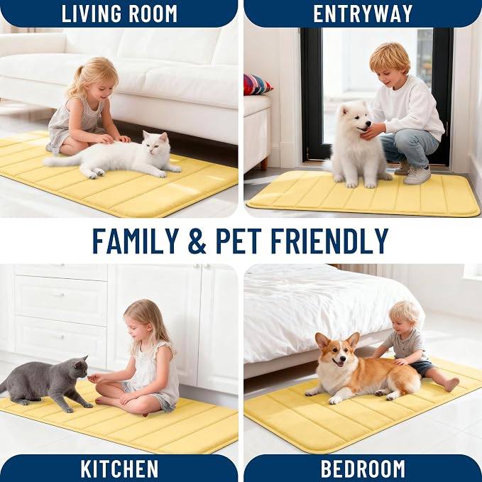 OLANLY Memory Foam Bath Mat 32x20, Super Soft Absorbent Bathroom Rugs, Quick Dry, Machine Washable Shower Floor Rugs, Bathmat Carpet, Bathroom Home Decor Accessories, Yellow