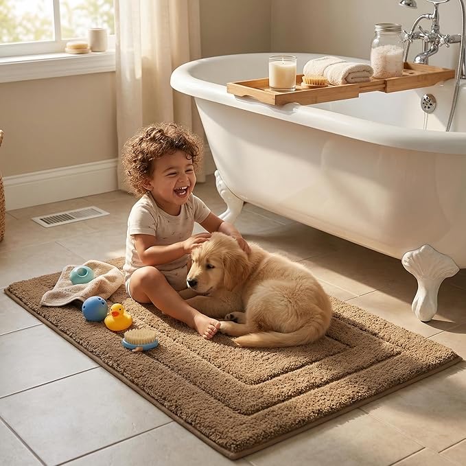 GRANNY SAYS Bathroom Rug Mat, Bath Mats for Bathroom Non-Slip, 24" x 36", Super Soft and Water Absorbent, Microfiber Bath Rugs, Machine Wash Dry, Large Bath Rugs for Floor, Champagne