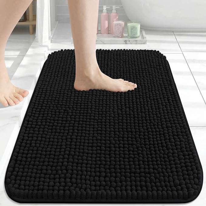Arotive Bathroom Rugs 24" x 16", Ultra Soft Absorbent Chenille Bath Rugs, Rubber Backing, Machine Washable Bath Mats for Bathroom Floor, Tub and Shower, Home Decor Accessories, Black