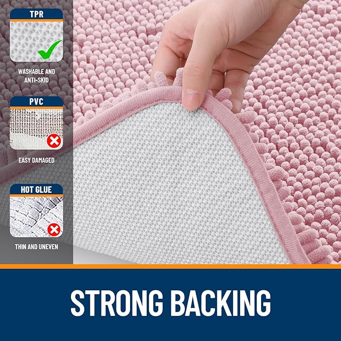 OLANLY Toilet Rugs U-Shaped 20x20, Extra Soft Absorbent Chenille Contour Bathroom Rugs for Toilet, Dry Quickly, Machine Washable, Non-Slip Bath Mat, Dusty Rose