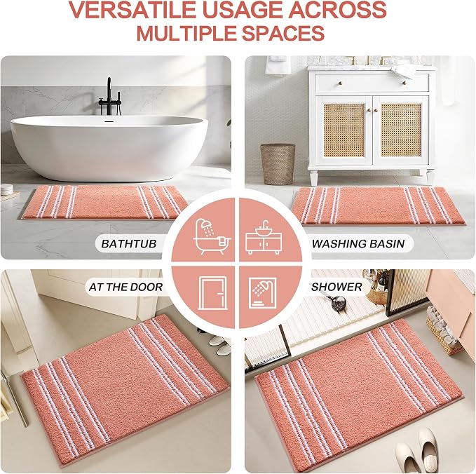 Kmson Bathroom Rugs Mat, 36"x24" Ultra Soft Washable Shaggy Chenille Bath Rugs, Non-Slip Fluffy Thick Water Absorbent Microfiber Mat for Bathtub, Sink and Shower, Pink