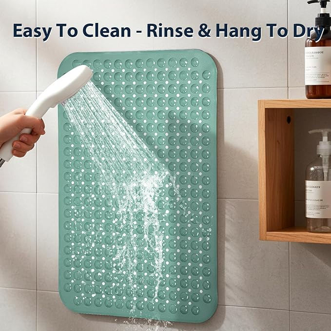 Large Shower Mat 21.5x33.5 Inch Mars Green, Soft Non Slip Shower Mats for Inside Shower with Big Suction Cups Drain Holes, Extra Large Bath Bathtub Mat Floor Stall Mats, BPA-Free, Easy Clean
