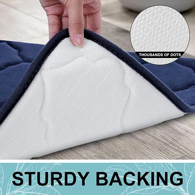 OLANLY Memory Foam Bath Mat Rug 44x24, Ultra Soft and Absorbent Bathroom Rugs, Non-Slip, Comfortable, Machine Washable Bath Carpet for Bathroom Floor, Tub, Shower and Home Decor Accessories, Navy