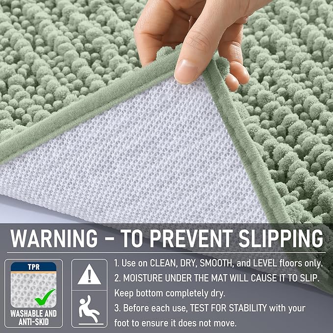 OLANLY Long Bathroom Rugs Runner 47x17, Thick Soft and Absorbent Chenille Bath Mat, Non-Slip, Machine Washable Quick Dry Bath Rugs for Tub Shower Floor, Home Decor Accessories, Sage Green