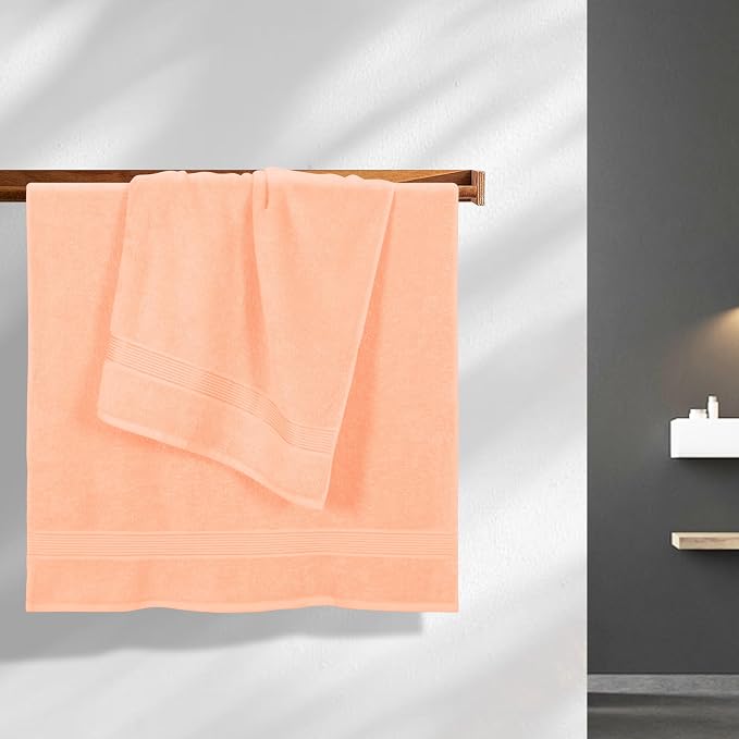 Belizzi Home Cotton 2 Pack Oversized Bath Towel Set 28x55 inches, Large Bath Towels, Ultra Absorbant Compact Quickdry & Lightweight Towel, Ideal for Gym Travel Camp Pool - Peach
