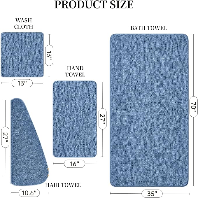 MaopaoBeauty Bath Towels for Bathroom Towel Set Shower Towels Bath Towels Set of 4 (1 Bath Towel, 1 Hair Towel, 1 Hand Towel, 1 Washcloth),Soft and Absorbent (Blue)