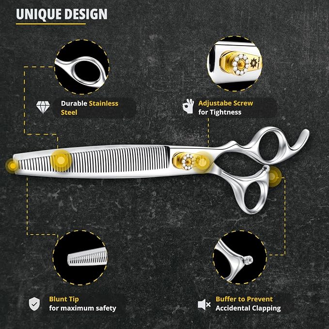 Dream Reach Thinning Dog Scissors - 8 Inch Professional Pet Grooming Shears with Adjustable Screw