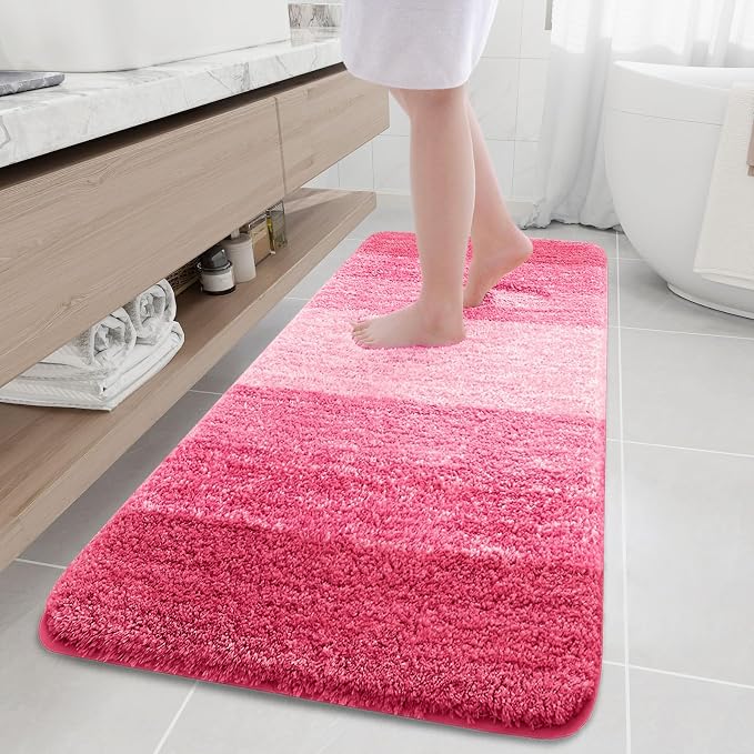 Arotive Microfiber Bathroom Rugs, Shaggy Soft and Absorbent Bath Rug, Thick Plush Machine Washable Dry Bath Mats for Bathroom, Tub and Shower, 70x24, Pink, Rectangular