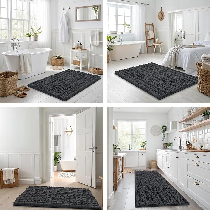 Smiry Bathroom Rugs Mat 24x16, Extra Soft Absorbent Chenille Bath Rugs, Non Slip Rubber Backing Machine Washable Quick Dry Bath Mats for Bathroom Floor, Tub, Shower, Home Decor Accessories, Dark Grey