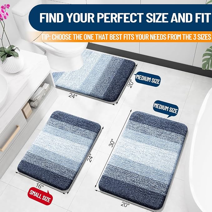 OLANLY Bathroom Rugs Mat 34x21, Extra Soft Absorbent Microfiber Bath Rugs, Rubber Backing, Quick Dry, Machine Washable Bath Mats for Bathroom Floor, Tub and Shower, Home Decor Accessories, Navy Blue