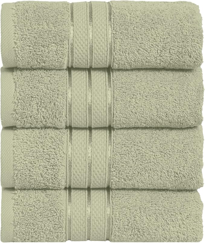 Elegant Comfort Three Line Popcorn Towel Set for Bathroom 16 x 28 inches, Premium Hotel Quality 4-Pack Hand Towels, 100% Turkish Cotton, Soft and Durable, Quick Dry and Highly Absorbent, Jade Green