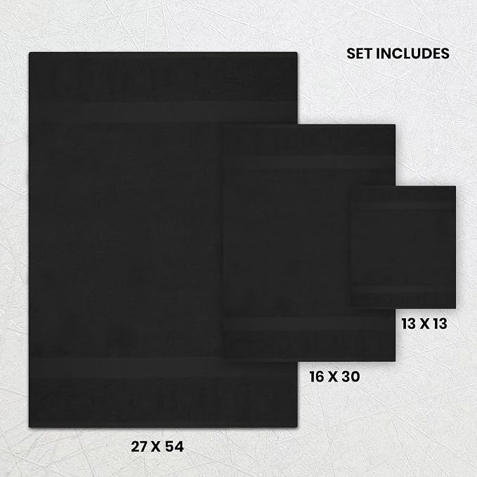 Luxury 8 Piece Set, 2 Bath Towels 2 Hand Towels 4 Washcloths, 100% Cotton Towels for Bathroom, Home, Spa, Hotel & Gym – Ultra Soft, Highly Absorbent, Quick Dry (Black)