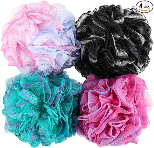 BTYMS Loofah Sponge 60 Gram Shower Pouf Bath Scrunchies Shower Puff Exfoliating Body Wash Scrubber Bath Puffs for Washing - Set of 4