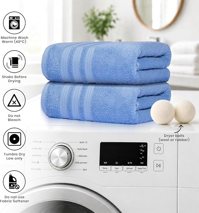 Bath Sheets 2 Pack Extra Large 35 x 70 Inches 600 GSM 100% Ring Spun Combed Uzbek Cotton Bath Towels Oeko-TEX Certified Soft Highly Absorbent Quick Dry – Light Blue