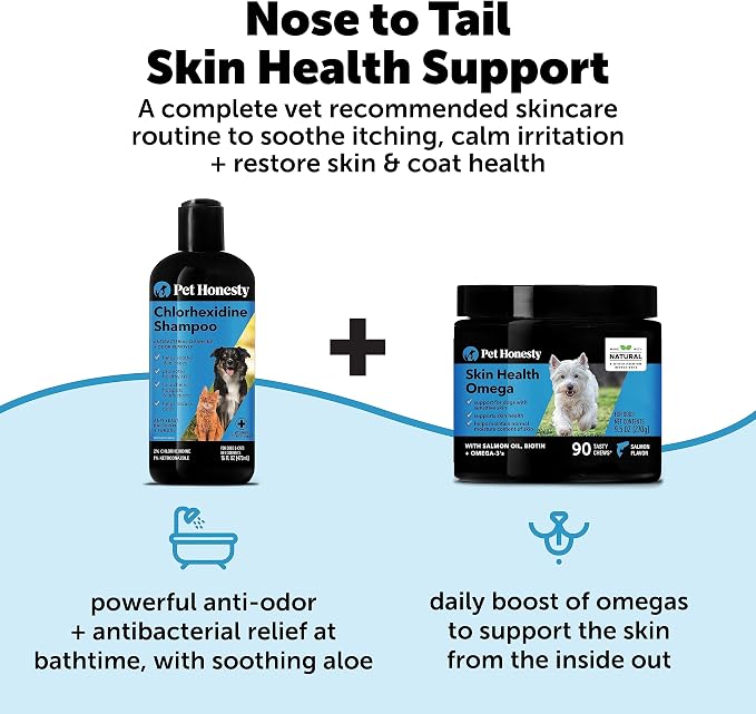 Chlorhexidine Shampoo + Skin Health Salmon Virtual Bundle - Itch Relief, Shiny Dog Coat, Dog Shampoo for Allergies, 100% Natural Fish Oil with Omega3s, Reduce Shedding, Healthy Skin & Coat
