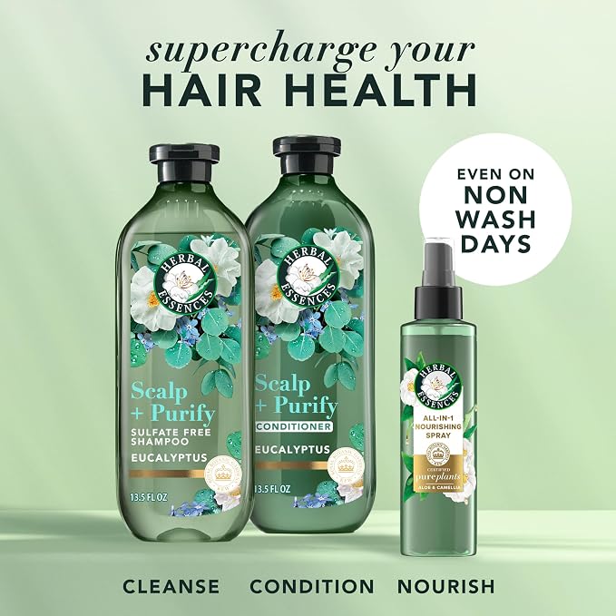 Herbal Essences Scalp + Purify Eucalyptus Sulfate Free Shampoo and Conditioner, and All-in-One Nourishing Spray Set