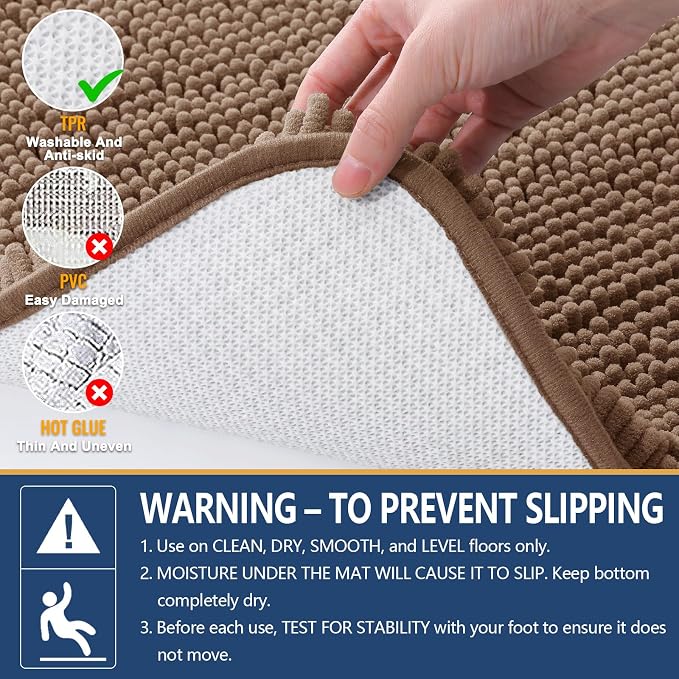 Arotive Bathroom Rugs 30x20, Extra Soft Absorbent Shaggy Chenille Bath Rugs, Machine Washable Rubber Backing Bath Mats for Bathroom Floor Tub and Shower, Home Decor Accessories, Mocha