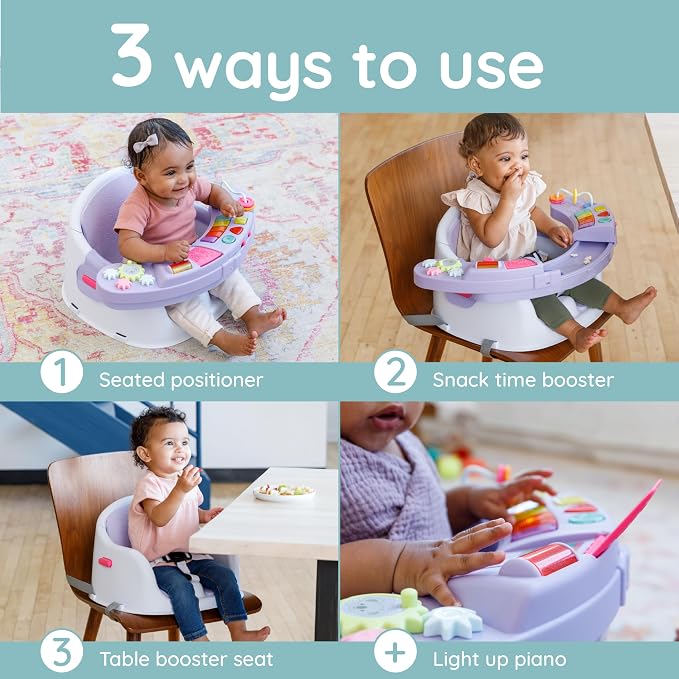 Infantino Music & Lights 3-in-1 Discovery Seat & Booster, Lavender | 20 sounds & songs, Converts from infant seat to booster, Fits dining or kitchen chairs, Includes removable snack tray