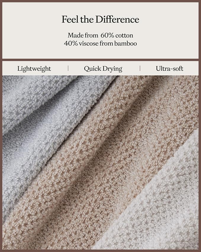 Cozy Earth Nantucket 60% Cotton 40% Viscose from Bamboo Washcloth - 600 GSM Plush & Fast-Drying with Rice Weave Pattern - 4 Pack 13" x 13" Luxury Washcloth - Sand