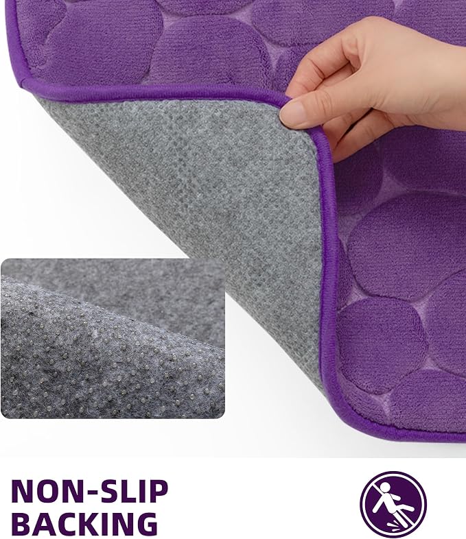 YIHOUSE Memory Foam Runner Rug, Cobblestone Bathroom Runner Rugs Super Water Absorbent Bath Mats for Bathroom Machine Washable Bath Rugs for Hallway Bedroom Laundry Room(20 x 47,Eggplant)