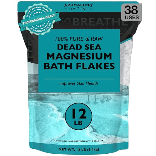 Aromasong Dead Sea Magnesium Flakes for Bath - 16,325 Mg Magnesium Chloride per Bath - Superior Alternative to Epsom Salt - Used as Muscle & Foot Soak - 12 Lb Bulk Bag