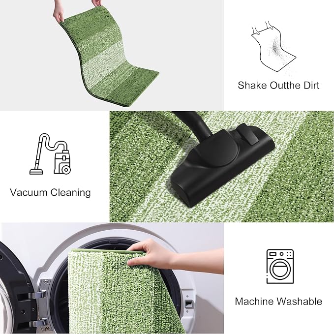 Smiry Dog Door Mat for Muddy Paws, Absorbs Moisture and Dirt, Low-Profile Entryway Mat with Non-Slip Backing, Entry Indoor Outdoor Doormat for Inside Floor (40x24 Inches, Green, Striped)