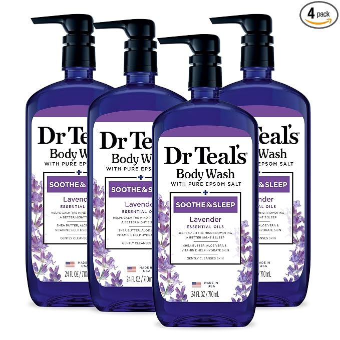 Dr Teal's Body Wash with Pure Epsom Salt, Soothe & Sleep with Lavender, 24 fl oz (Pack of 4)