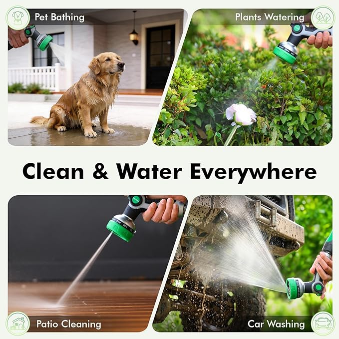 [2 Pack] RESTMO 10-in-1 Water Hose Nozzle, Garden Hose Sprayer with 10 Adjustable Spray Patterns, Easy Thumb Control for Flow Adjustment, Ideal for Watering Plants & Lawns, Washing Cars & Pets, Green