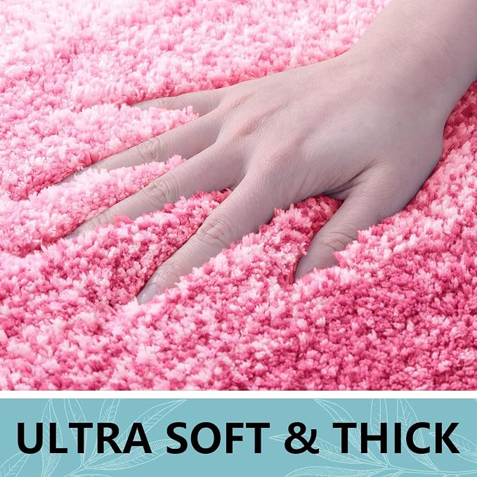 Arotive Microfiber Bathroom Rugs, Shaggy Soft and Absorbent Bath Rug, Thick Plush Machine Washable Dry Bath Mats for Bathroom, Tub and Shower, 24x24, Pink, Round