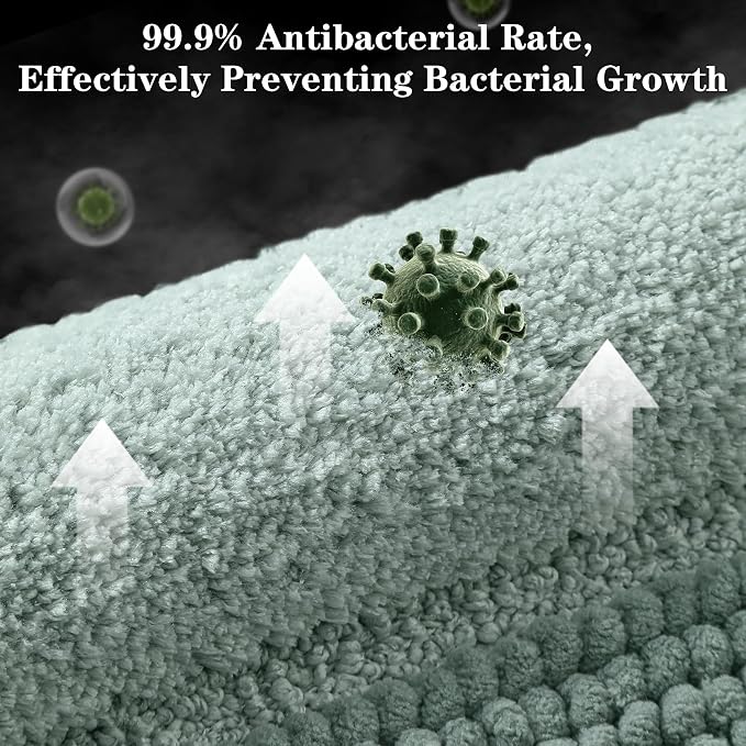Kmson 3 Pcs Ombre Chenille Bathroom Rugs Set, Non-Slip Ultra Soft Washable Shaggy Bath Rugs for Bathtub, Thick Water Absorbent Microfiber Shower Mat Green