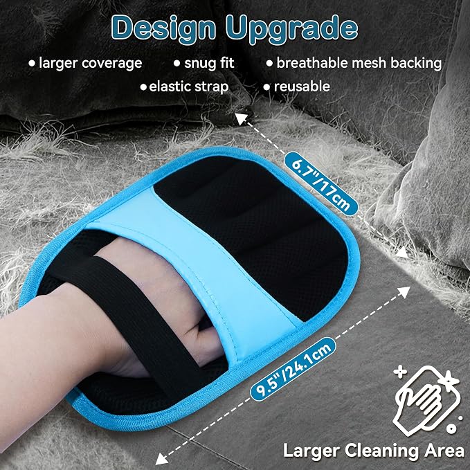 2 Pack Pet Hair Remover Glove for Cats & Dogs, Couch, Carpet, Car Seats | Washable Static 5-finger Mitt, Dog and Cat Hair Remover for Couch, Carpet, Furniture, Car Seats, Rugs and Pet Beds