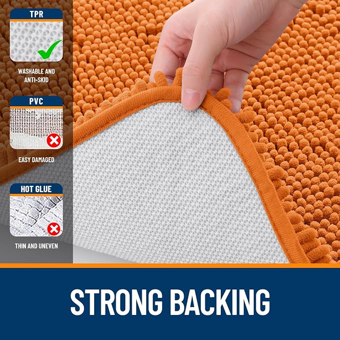 OLANLY Toilet Rugs U-Shaped 24x24, Extra Soft Absorbent Chenille Contour Bathroom Rugs for Toilet, Dry Quickly, Machine Washable, Non-Slip Bath Mat, Clay