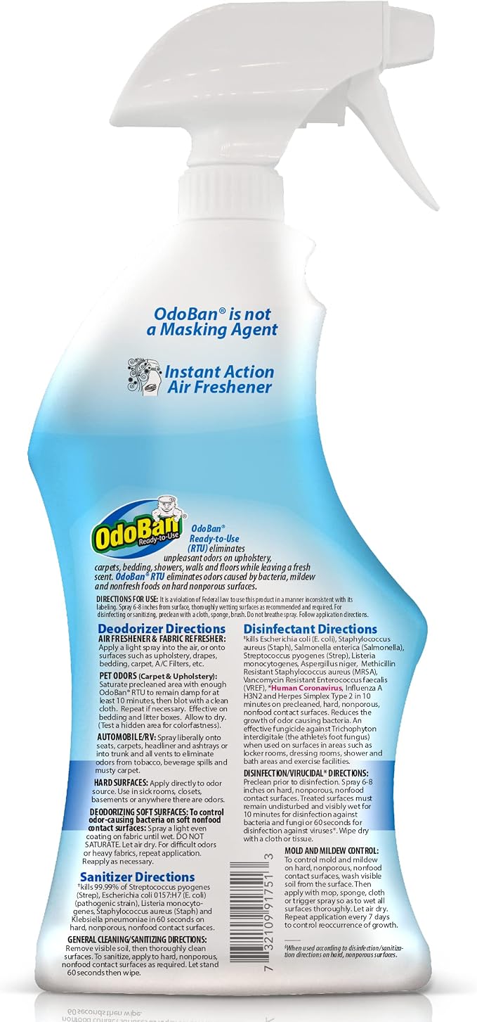 OdoBan Ready-to-Use Disinfectant and Odor Eliminator, Set of 2 Spray Bottles, 32 Ounces Each, Fresh Linen Scent