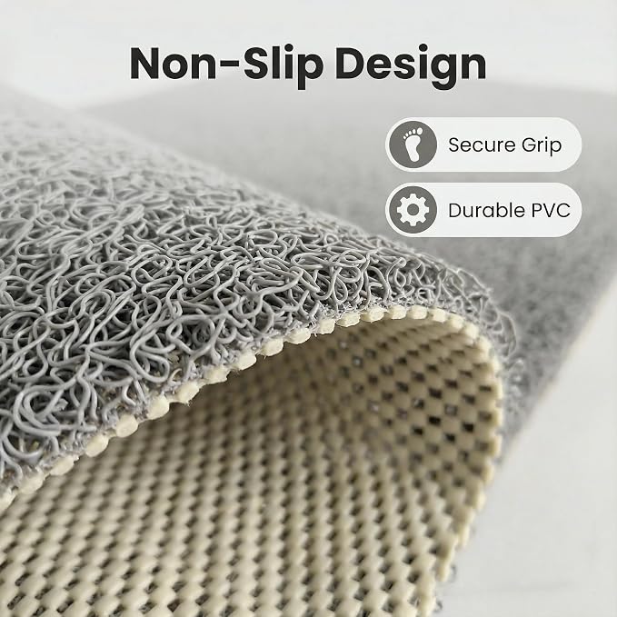 PVC Shower Mat, Non Slip Bath Mat, Anti Slip Bathtub Mat for Tub, Quick Drying PVC Bathroom Floor Mat, Washable Waterproof Suction Bath Mats for Shower & Bathroom (Grey, 24 * 24Inch)