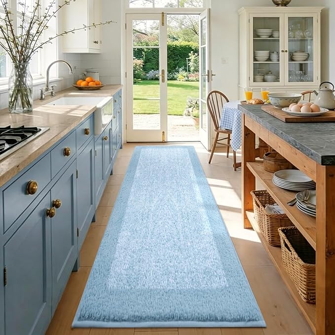 80x24 Large Bathroom Rugs Washable Non Slip, Light Blue Bath Mat for Bathroom Floor Tub, Soft Absorbent Quick Dry Mats for Shower, Bathtub,Home Decor