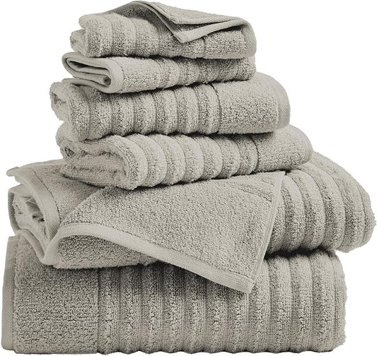 Great Bay Home Bath Towel Set - 100% Cotton 6 Piece Towel Set - Absorbent & Quick-Dry Towels for Bathroom (Mid Grey)