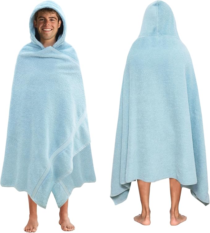 COTTON CRAFT Ultra Soft Hooded Towel – Oversized 35x70 Towel with Hood for Adults - 580 GSM 100% Cotton Ringspun Terry - Pool Beach Bath Sheet Wrap - Luxurious Plush Absorbent – Light Blue