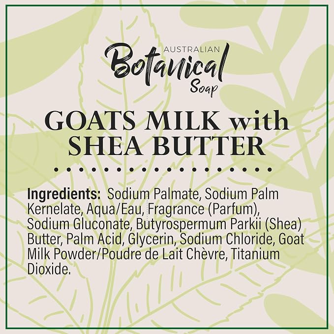 Australian Botanical Soap, Goat Milk Soap with Shea Butter, 6.6 oz. Bars, Triple Milled Body Cleanser, Made in Australia with African Shea Butter and Native Goat Milk, All Skin Types, Pack of 8