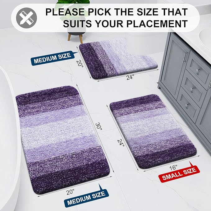 Arotive Microfiber Bathroom Rugs, Shaggy Soft and Absorbent Bath Rug, Thick Plush Machine Washable Dry Bath Mats for Bathroom, Tub and Shower, 45x27, Dark Purple, Rectangular