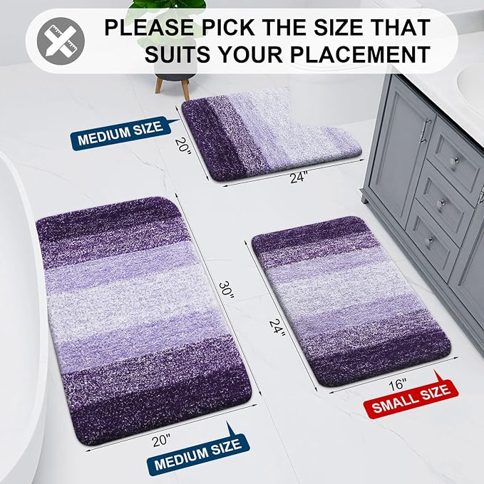 Arotive Microfiber Bathroom Rugs, Shaggy Soft and Absorbent Bath Rug, Thick Plush Machine Washable Dry Bath Mats for Bathroom, Tub and Shower, 47x17, Dark Purple, Rectangular