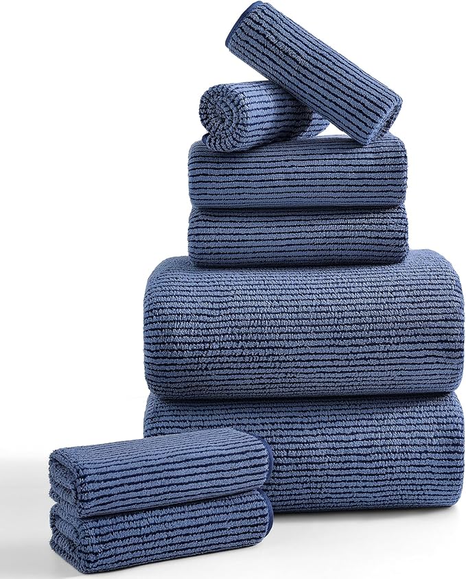 8-Piece Premium Towel Set for Bathroom|2 Oversized Large Bath Sheet,2 Hand Towels,4 Washcloths|Soft Cozy Highly Absorbent Fast Dry Microfiber Shower Towel Set for Hotel Bathroom Essentials,Navy Blue