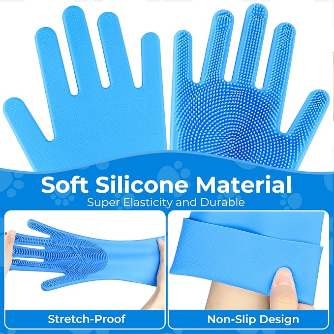 3PCS Pet grooming kit ,Pet hair removal glove | Dog Bath Brush | Pet Grooming Glovesc, Newly Upgraded Reusable Electrostatic Pet Hair Gloves & dog bath gloves for dog grooming & pet hair cleaning