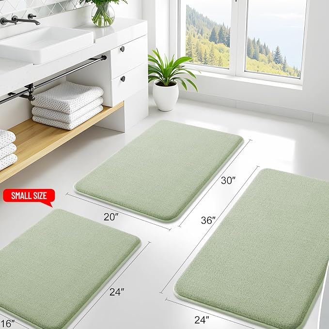 Smiry Memory Foam Bath Mat 47x20, Extra Soft Bathroom Rug, Ultra Absorbent, Quick Dry, Machine Washable Bathroom Mat for Shower, Tub & Floor Decor, Sage Green