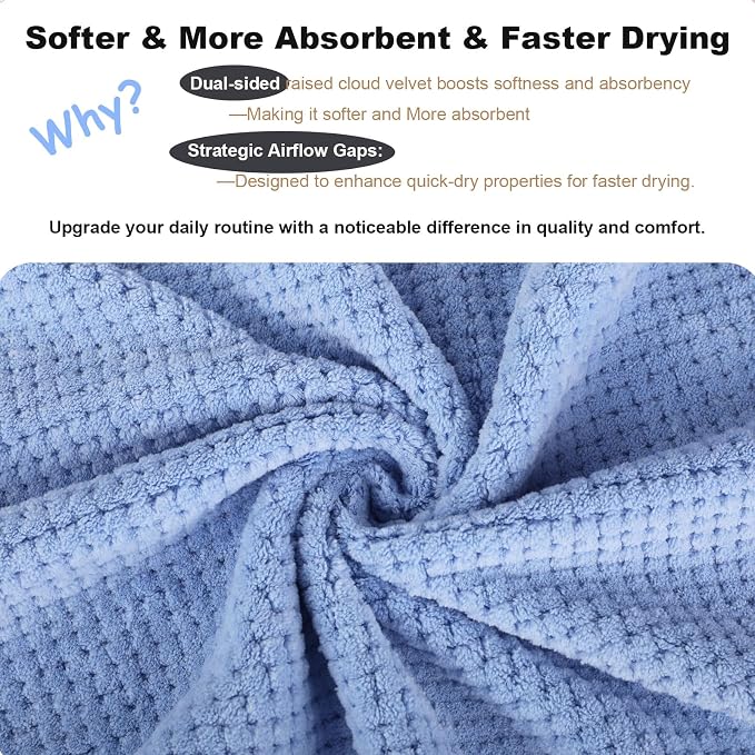 2 Pack Bath Towel Set, Waffle Bath Towel Set, Super Soft Highly Absorbent, Sturdy Quick Drying Towels for Bathroom, Gym, SPA, Yoga (2 Piece 30" x 60", 2Blue)
